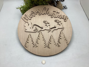 Merry Christmas Door Hanger With Sleigh and Trees # 730