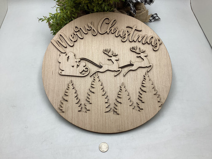 Merry Christmas Door Hanger With Sleigh and Trees # 730