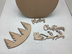 Merry Christmas Door Hanger With Sleigh and Trees # 730