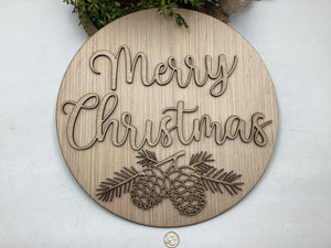 Merry Christmas Door Hanger With Pine Cones # 745