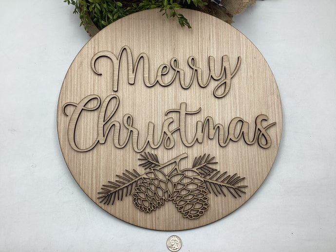 Merry Christmas Door Hanger With Pine Cones # 745