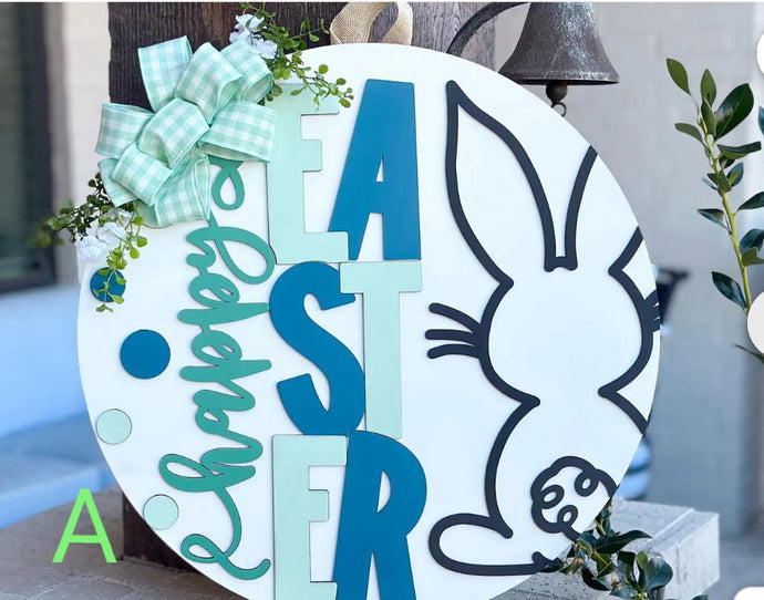 Happy Easter Door Hanger With Rabbit # 830