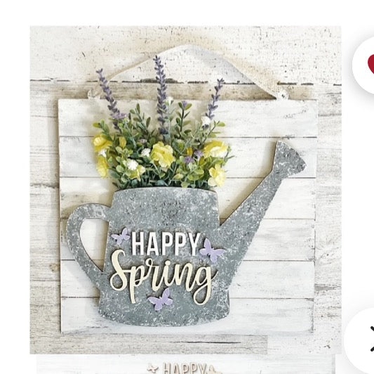 Happy Spring Watering Can With Flowers Door Hanger # 768