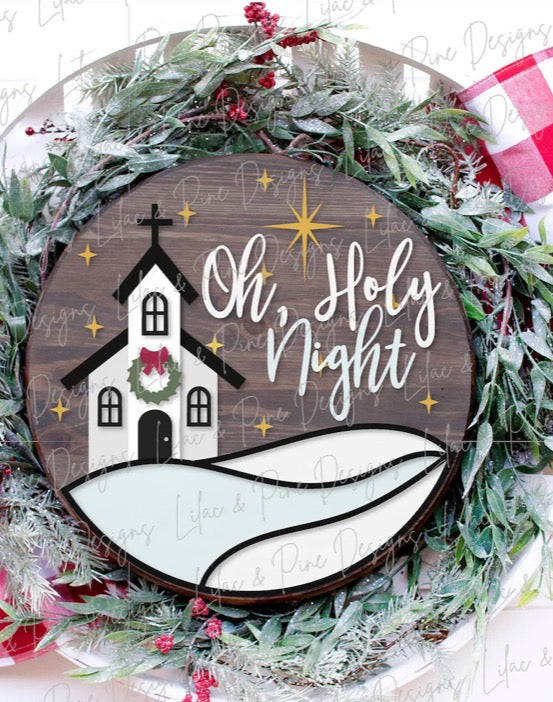 Oh Holy Night Door Hanger With Church # 689